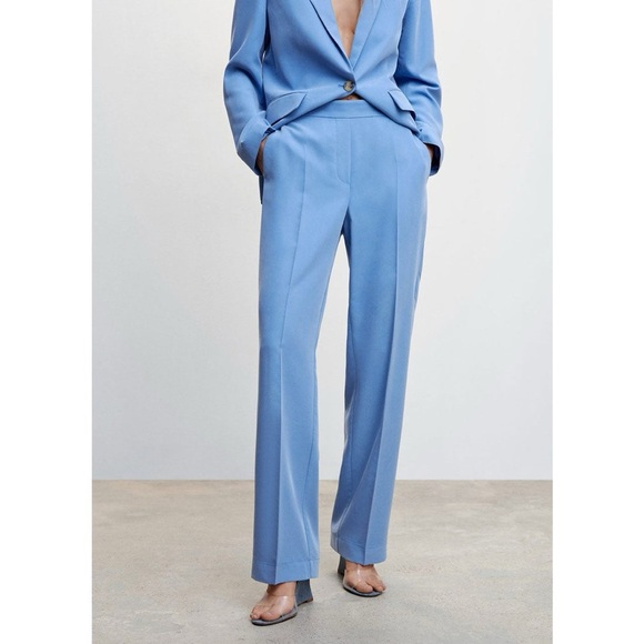 NWOT Mango Blue Wide-Leg Trousers High-Waisted - Picture 1 of 7